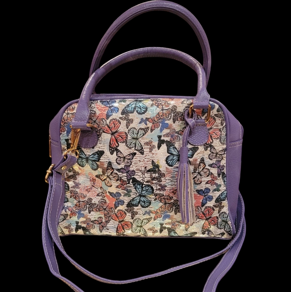 Purple Butterfly Print Handbag